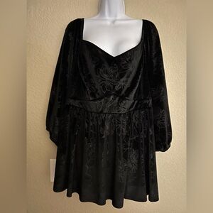 Torrid Black Velvet Smocked Babydoll Top